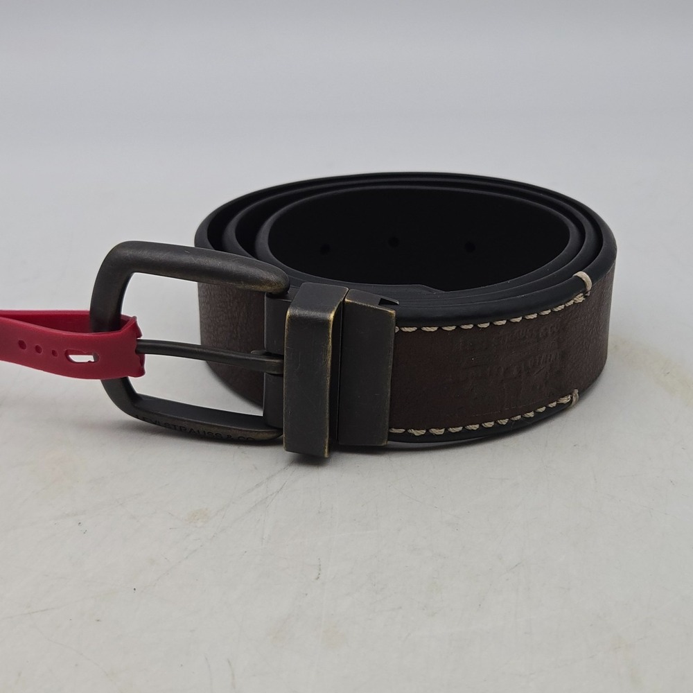 Levi's Belt Brown Black Reversible Leather Mens 36 Bronze Buckle New